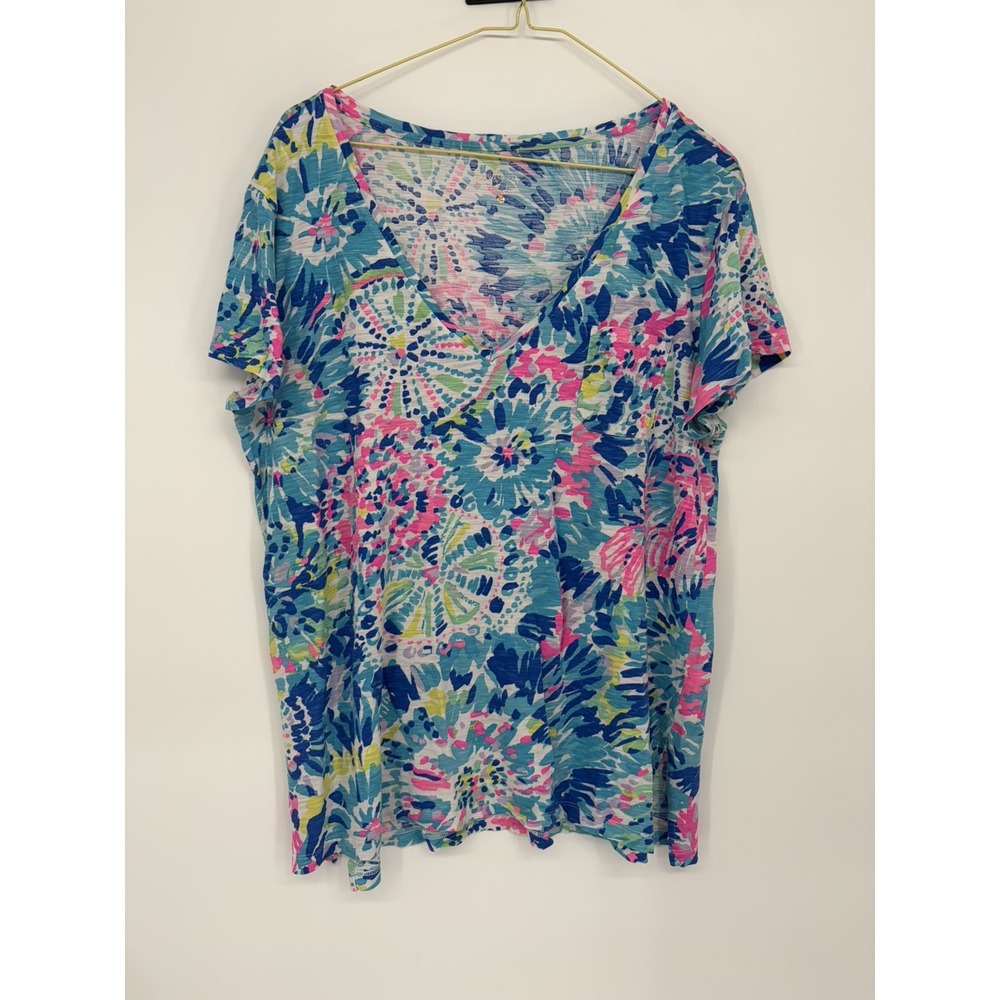 Lilly Pulitzer Women's XL Meredith Top Dive In Short Sleeve V Neck Shirt